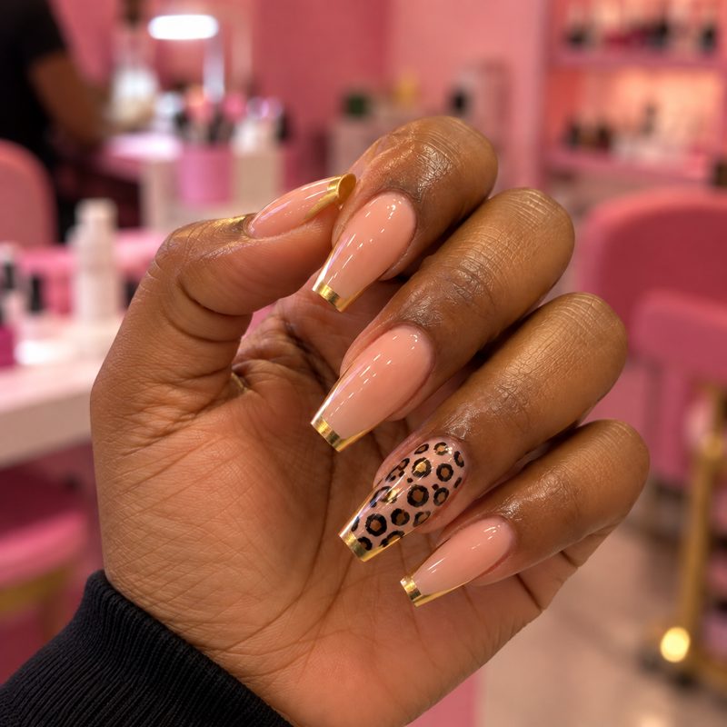 Leopard & Gold nail inspo